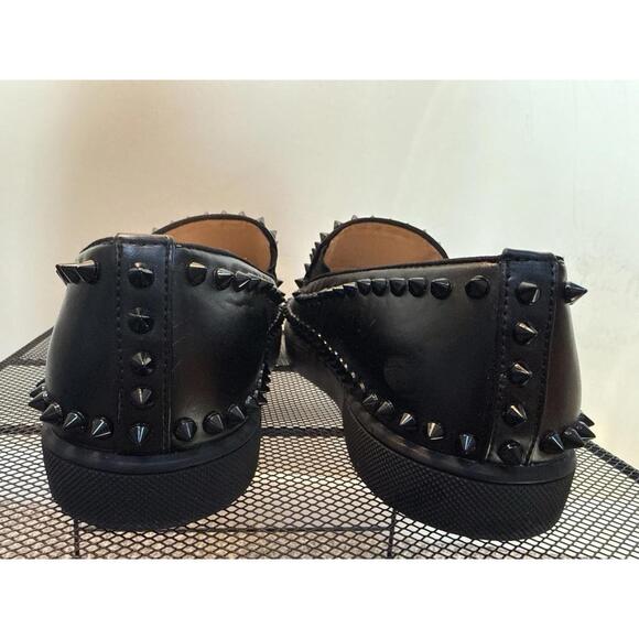 Christian Louboutin Black Leather Studded Slip-On Loafers display picture 3